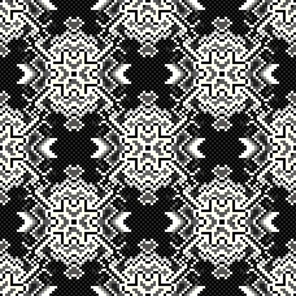 Monochrome pixels on a black background seamless pattern — Stock Vector
