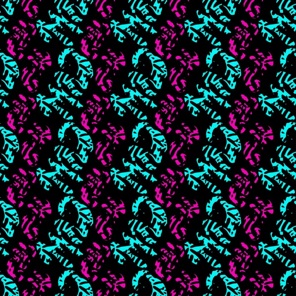 Graffiti bleu et rose motif sans couture sur un fond noir — Image vectorielle