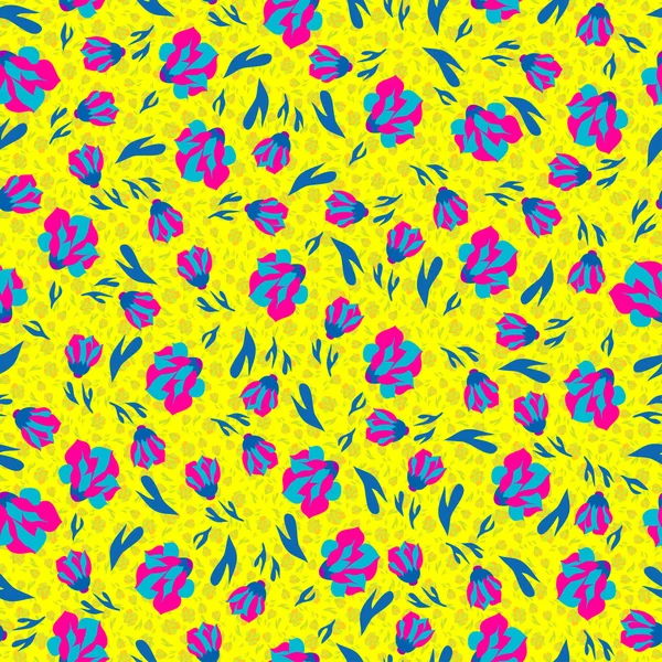 Small spring flowers on a yellow background seamless pattern — Stock Vector