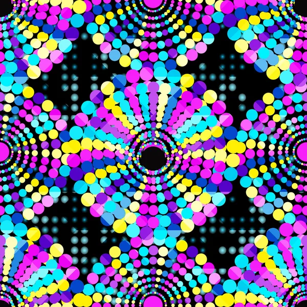 Petits beaux cercles colorés sur un fond noir motif géométrique sans couture — Image vectorielle