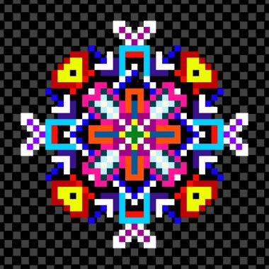 piksel siyah bir zemin üzerine parlak psychedelic mandala