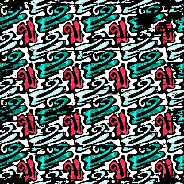 Graffiti på en svart bakgrund psykedeliska sömlös geometriska mönster — Stock vektor
