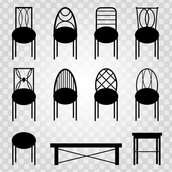 Collezione di sedie nere di oggetti isolati — Vettoriale Stock