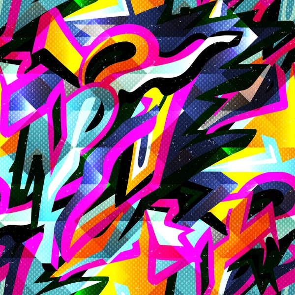 Graffiti helles psychedelisches nahtloses Muster auf schwarzem Hintergrund — Stockvektor