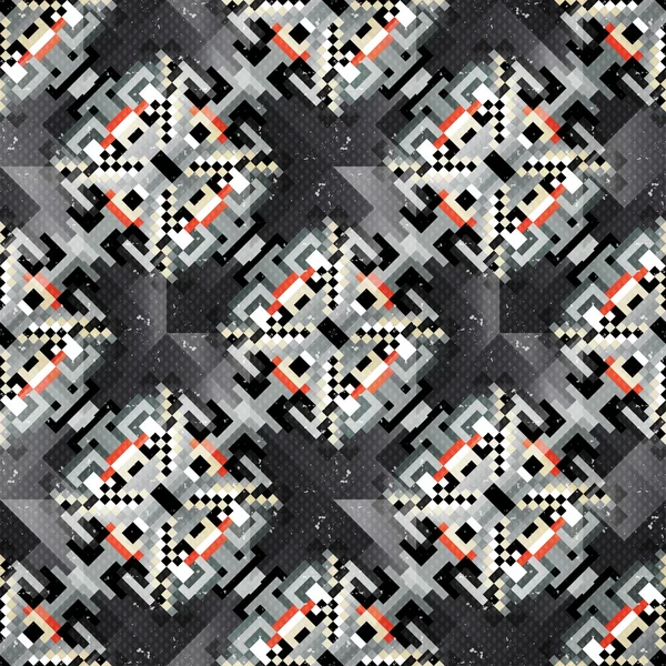 Mönster av färgade pixlar på en svart bakgrund sömlös illustration — Stock vektor