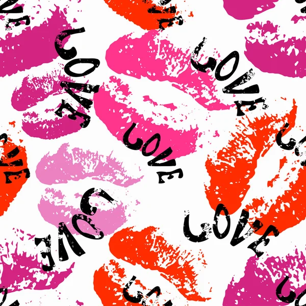 The lips and the words love seamless pattern for valentines day — Stock Vector