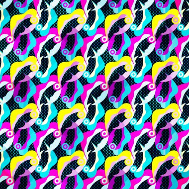 Grafiti parlak psychedelic Dikişsiz desen bir siyah arka plan vektör çizim üzerinde