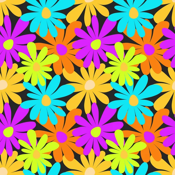Summer colored flowers on a dark background seamless pattern — Stock Vector