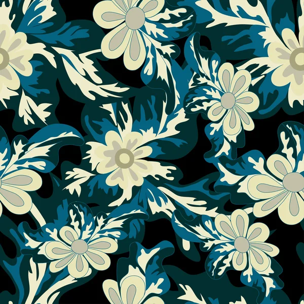 Beautiful flowers on dark background seamless pattern — Stock Vector