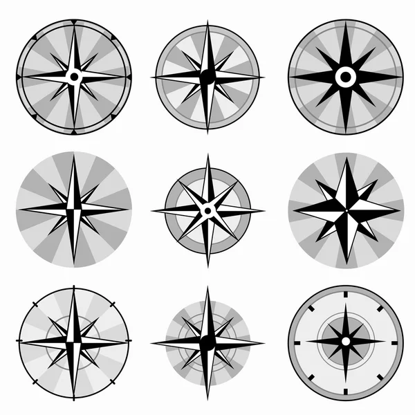Wind rose collection of monochrome icons — Stock Vector