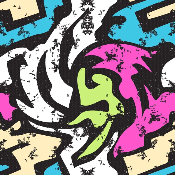 Bright graffiti geometric seamless pattern grunge effect — Stock Vector
