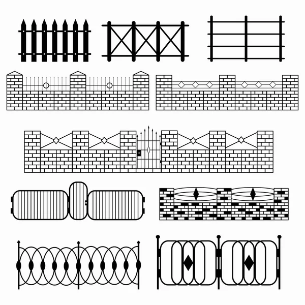 Fekete kerítés absztrakt szimbólumok gyűjteménye — Stock Vector