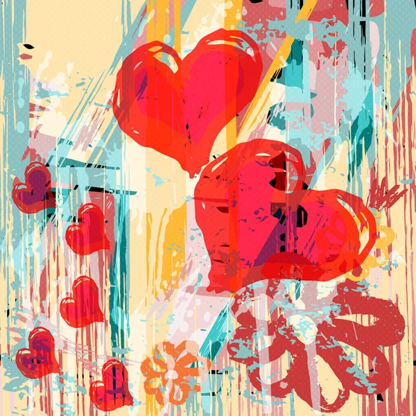 Coeur abstrait fond psychédélique graffiti grunge texture — Image vectorielle