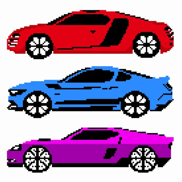 Колекція кольорових гоночних автомобілів векторне піксельне мистецтво — стоковий вектор
