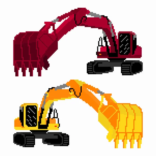 Pixel Art farbige Bagger — Stockvektor