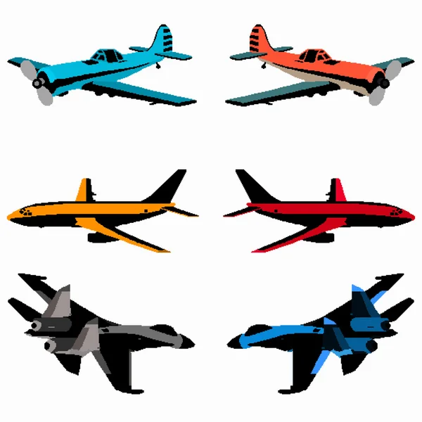 Pixel art de couleur avions collection — Image vectorielle