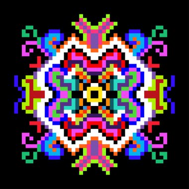 siyah bir zemin üzerine piksellerin psychedelic mandala