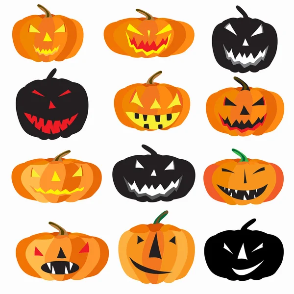 Halloween es una colección de 9 caracteres de calabaza sobre un fondo blanco vector ilustración — Archivo Imágenes Vectoriales