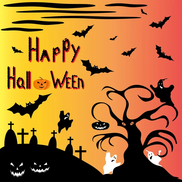 Halloween drzewa przeciw ilustracji wektorowych nawiedzony cmentarz — Wektor stockowy