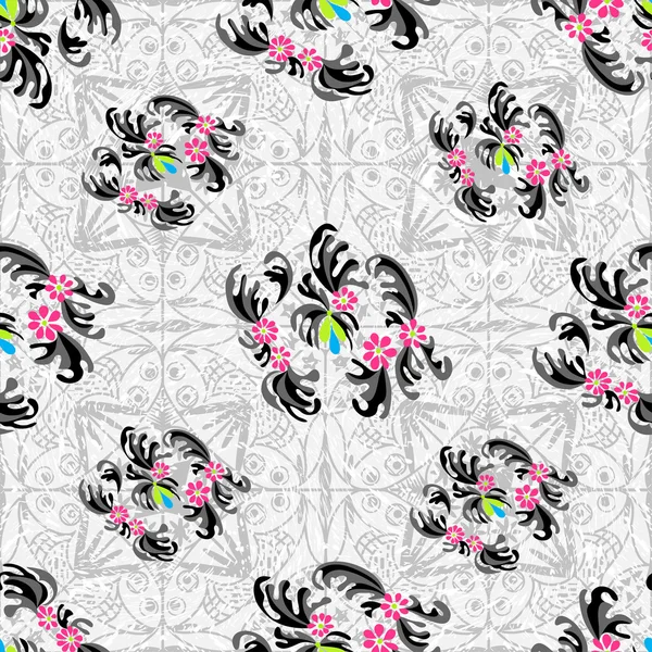 Fleurs abstraites motif vectoriel sans couture fond effet grunge — Image vectorielle