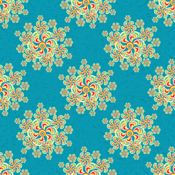 Flores abstracto patrón vectorial inconsútil estilo retro sobre un fondo azul — Vector de stock