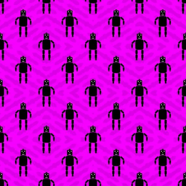 机器人上粉红色背景矢量无缝图案 — 图库矢量图片
