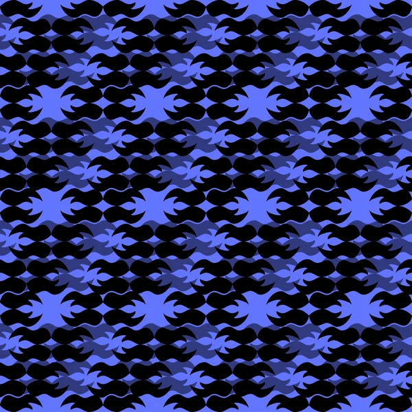 Siyah soyut nesneler üzerinde mavi arka plan seamless modeli — Stok Vektör