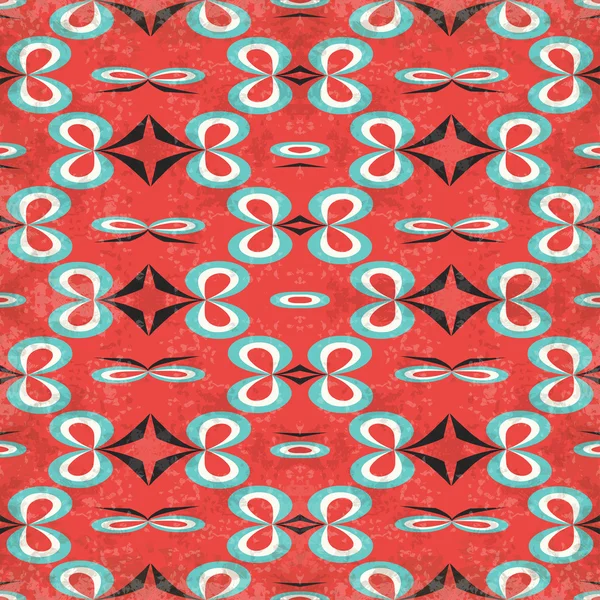 Abstract objects on a red background in retro style grunge effect seamless pattern — Stock vektor