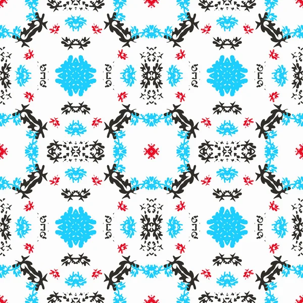 Blue red black objects on white background seamless pattern vector illustration — Stock Vector