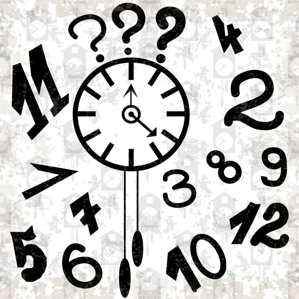 Relógio e números em um fundo branco grunge efeito vetor ilustração —  Vetores de Stock