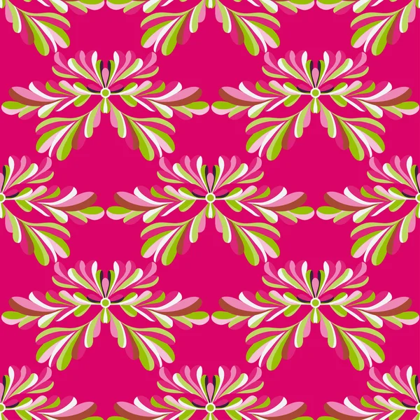 Pétalos verdes de flores en un vector de fondo rosa patrón sin costuras — Vector de stock