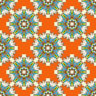 güzel renkli nesneler üzerinde turuncu arka plan Dikişsiz desen illüstrasyon vektör