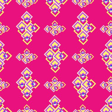 bright colored polygons on a pink background seamless pattern vector illustration