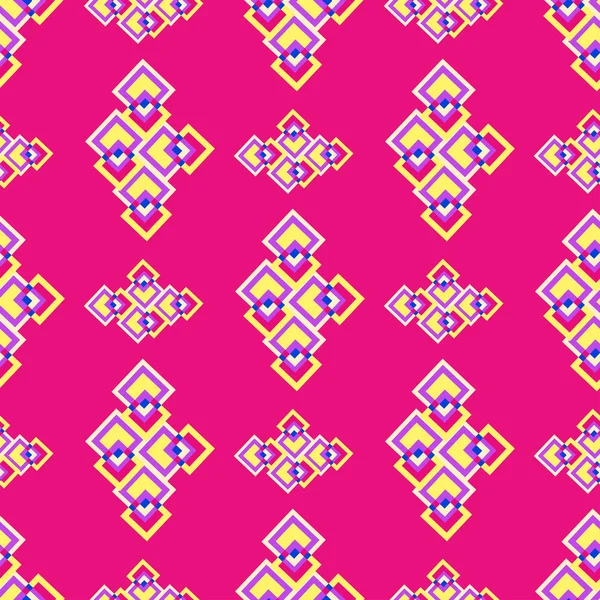 Polígonos de color brillante sobre un fondo rosa sin costuras patrón vector ilustración — Vector de stock