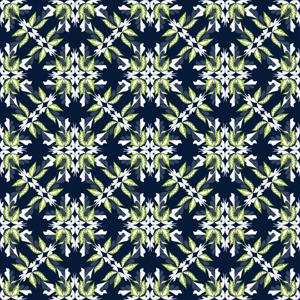Green flower petals on a dark background seamless pattern vector illustration — Stok Vektör