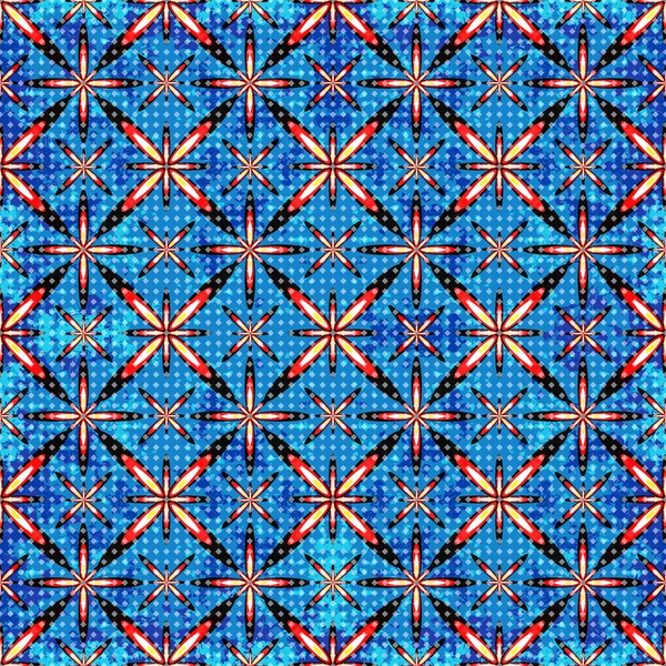 파란색 배경 원활한 벡터 패턴에 추상 색깔된 별 — 스톡 벡터
