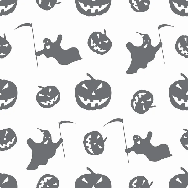 Monochrome ghosts and pumpkins on a white background seamless pattern — Stock Vector