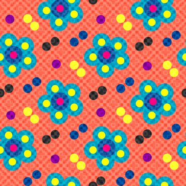 Soyut çiçek ve bir portakal arka plan seamless modeli üzerinde daireler