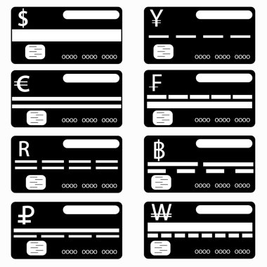 kredi kartı tek renkli semboller koleksiyonu vektör çizim