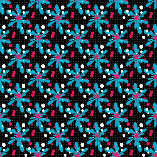 Bir siyah arka plan seamless modeli güzel mavi soyut çiçekler — Stok Vektör