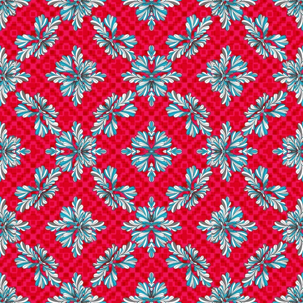 Streszczenie kolorowe kwiaty na czerwonym tle wzór geometryczny bez szwu — Wektor stockowy
