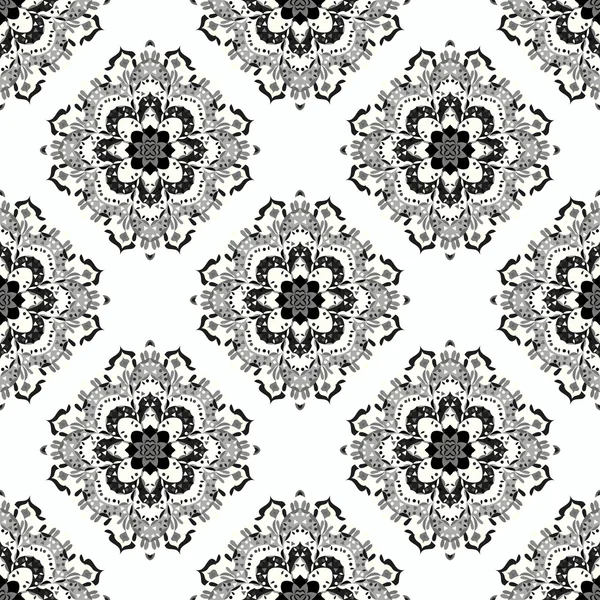 Patrón monocromo sin costura. Elementos decorativos vintage. Ilustración vectorial — Vector de stock