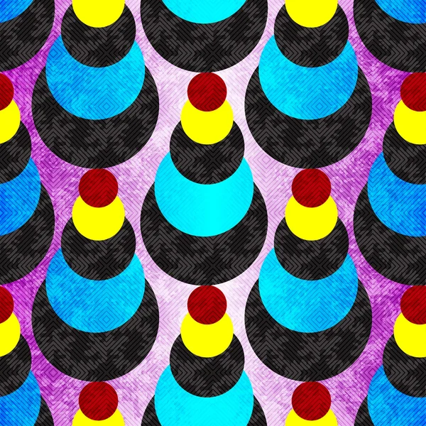 Círculos de color sobre un fondo púrpura con luz de fondo. Patrón geométrico sin costuras. efecto grunge. ilustración vectorial — Vector de stock