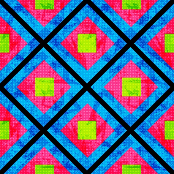 Groen en roze op een blauwe achtergrond van de veelhoeken. Naadloze geometrische patroon. grunge effect — Stockvector