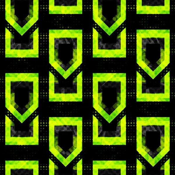 Bright green polygons on a black background seamless pattern vector illustration — Stock Vector