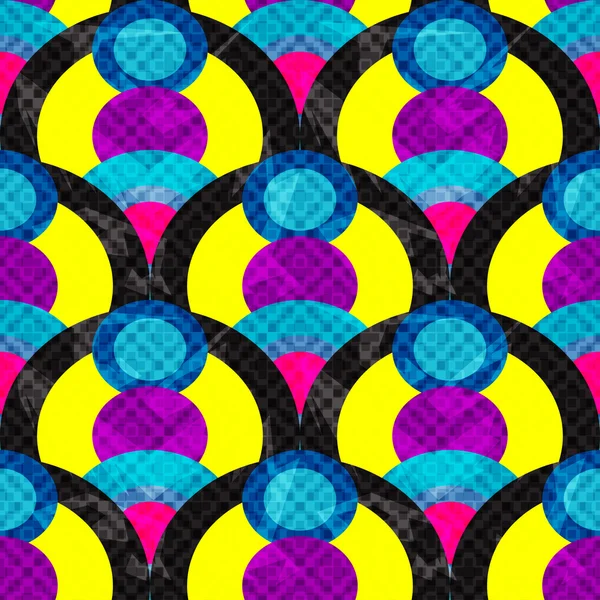 Circles and lines abstract geometric seamless pattern vector illustration grunge effect — Stok Vektör