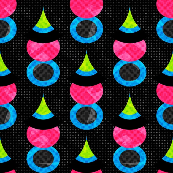 Cercles géométriques abstraits colorés sur un fond noir illustration vectorielle motif sans couture — Image vectorielle