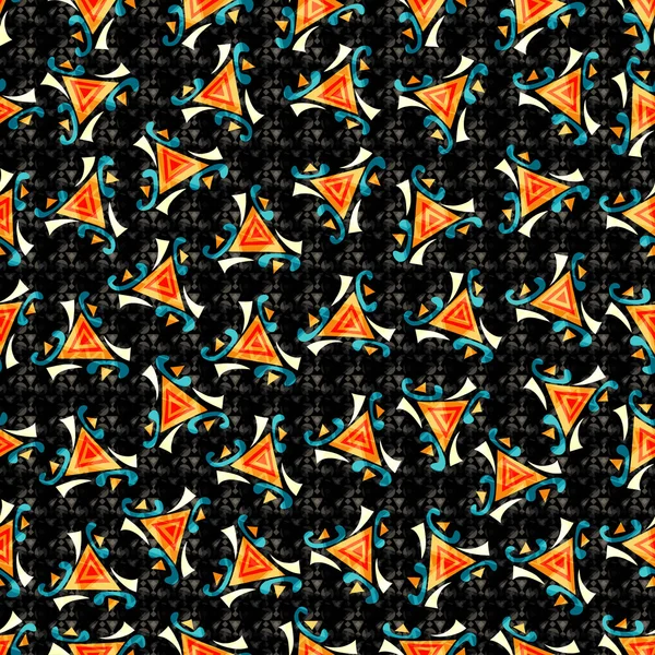 Orange polygoner på en svart bakgrund sömlös geometriska mönster vektor illustration — Stock vektor