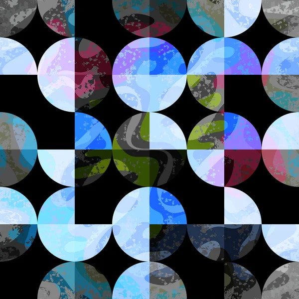 Farbige Kreise auf schwarzem Hintergrund mit nahtlosem geometrischem Hintergrund — Stockvektor