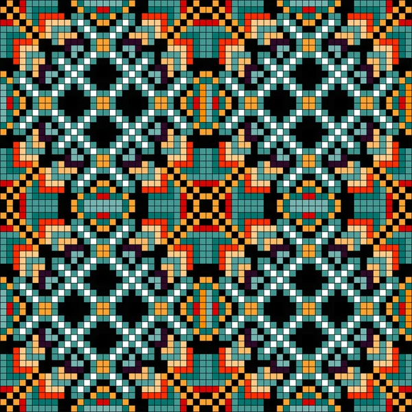 Pixel fond géométrique dans le style rétro motif sans couture vectoriel illustration — Image vectorielle